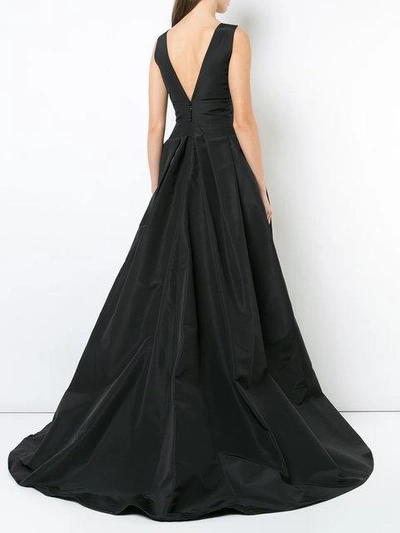 Shop Carolina Herrera Deep V-neck Flared Gown In Black