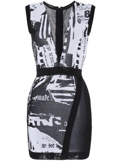 Shop Balmain Sleeveless News Intarsia Mini Dress - Black