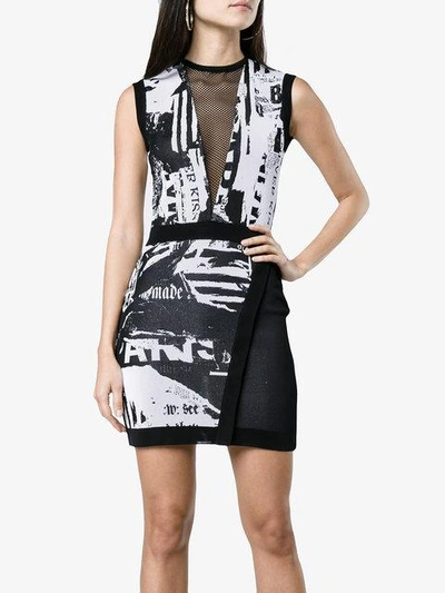 Shop Balmain Sleeveless News Intarsia Mini Dress - Black