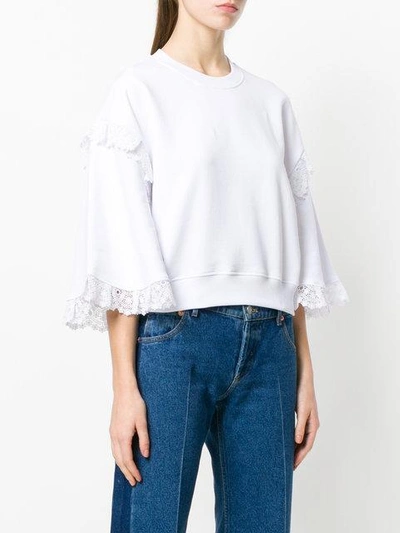 Shop Msgm Lace Trim Sweatshirt In White