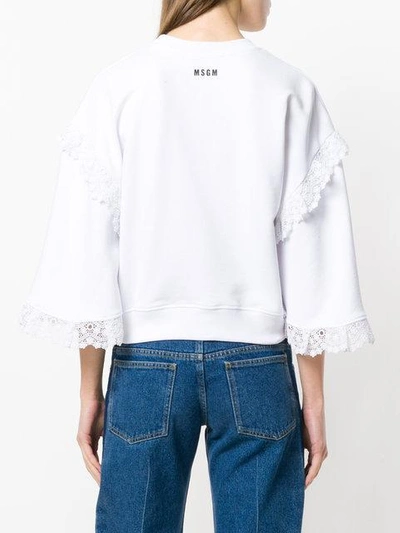 Shop Msgm Lace Trim Sweatshirt In White
