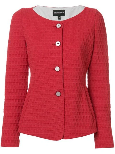Shop Emporio Armani Textured Collarless Jacket In Red