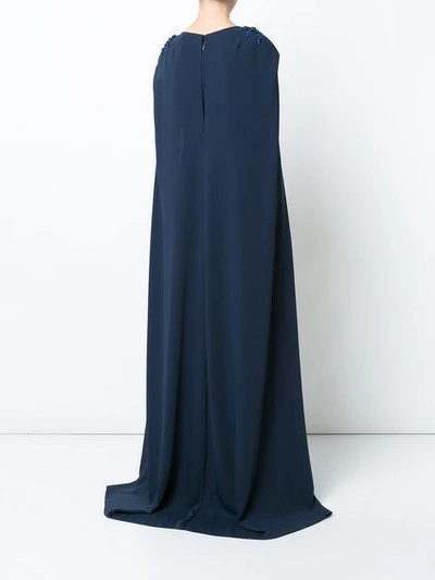 Shop Marchesa Notte Embellished Cape-effect Gown In Blue