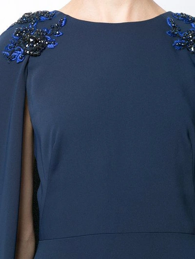 Shop Marchesa Notte Embellished Cape-effect Gown In Blue