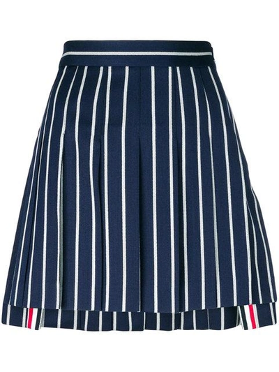 Shop Thom Browne Striped Pleated Mini Skirt In Blue