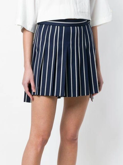 Shop Thom Browne Striped Pleated Mini Skirt In Blue