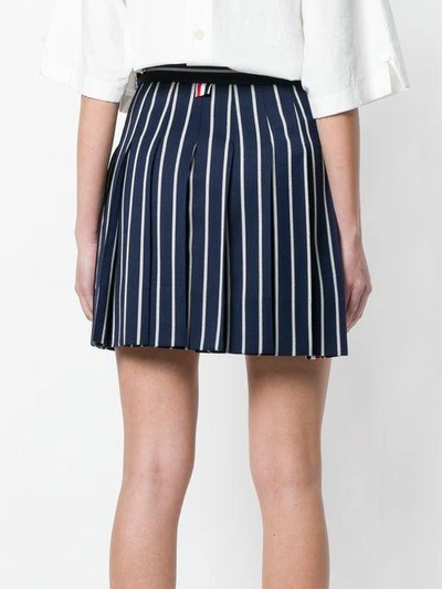 Shop Thom Browne Striped Pleated Mini Skirt In Blue