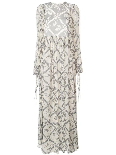 Shop Chloé Floral Print Flared Maxi Dress - Grey