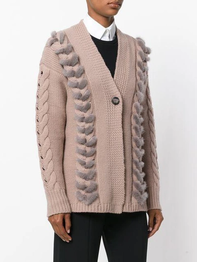 Shop Agnona Cable Knit Detail Cardigan - Pink