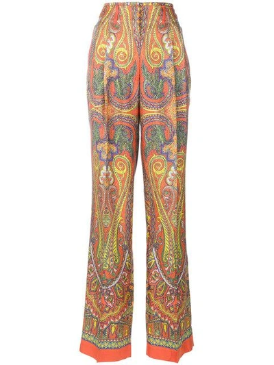 Shop Etro Mixed Print Wide-leg Trousers In Yellow