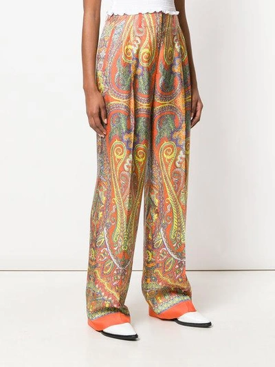 Shop Etro Mixed Print Wide-leg Trousers In Yellow