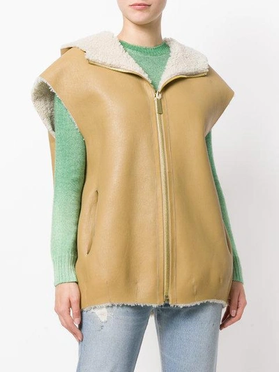 Michael Kors Zipped Shearling Gilet In Neutrals