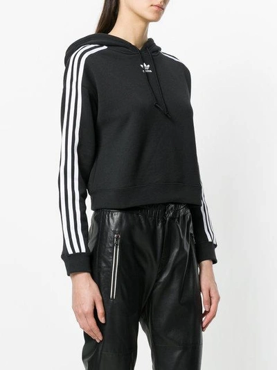 Adidas Originals Cropped Striped Cotton-jersey Hoodie In Black | ModeSens
