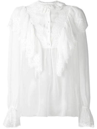 Shop Dolce & Gabbana Ruffled Lace Detail Blouse In White