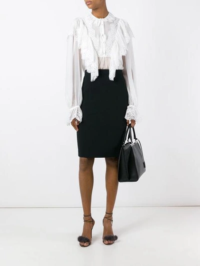 Shop Dolce & Gabbana Ruffled Lace Detail Blouse In White