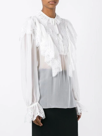 Shop Dolce & Gabbana Ruffled Lace Detail Blouse In White