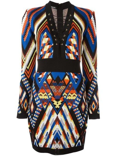 Shop Balmain Inca Pattern Dress - Multicolour