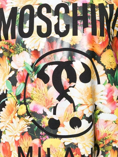 Shop Moschino Floral Print Logo T-shirt - Black