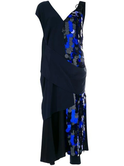 Shop Diane Von Furstenberg Draped Sequin Gown In Bright Blue/black/navy