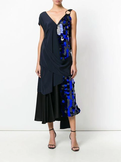 Shop Diane Von Furstenberg Draped Sequin Gown In Bright Blue/black/navy