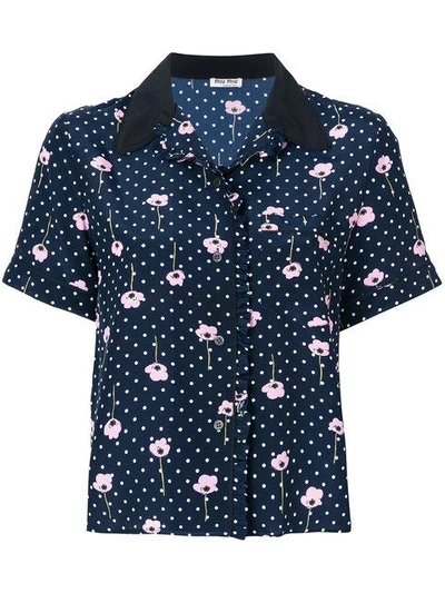 Shop Miu Miu Floral Micro Dotted Shirt - Blue