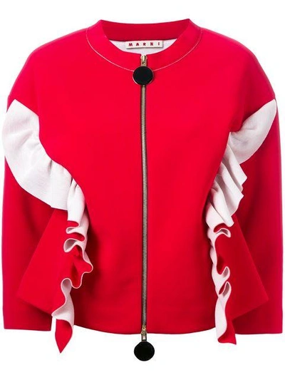 Shop Marni Ruffle Bomber Jacket - Red