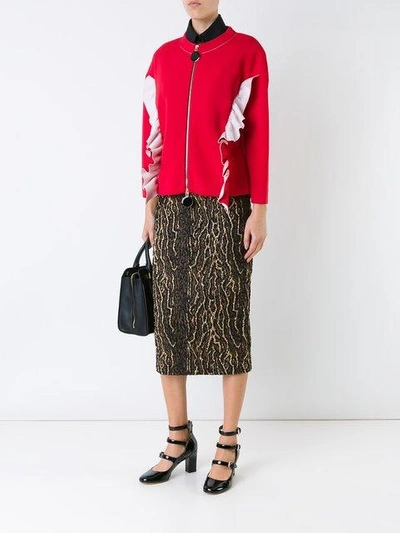 Shop Marni Ruffle Bomber Jacket - Red