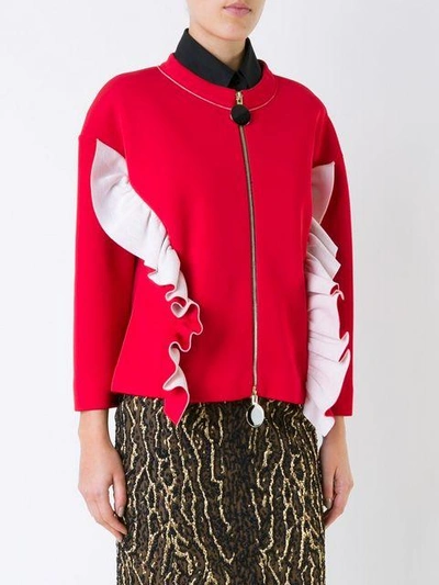 Shop Marni Ruffle Bomber Jacket - Red