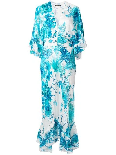 Shop Roberto Cavalli Long Floral Shift Dress - Blue