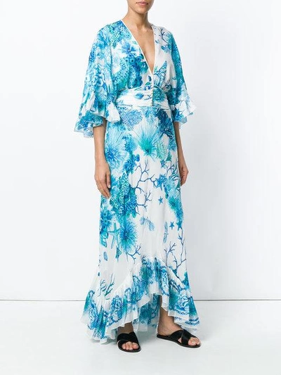 Shop Roberto Cavalli Long Floral Shift Dress - Blue