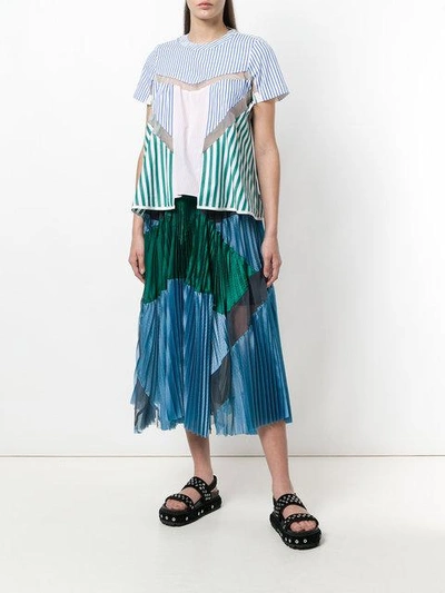 Shop Sacai Panel Pleated Skirt - Green