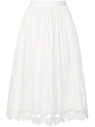 Shop Blumarine Embroidered Full Skirt In White