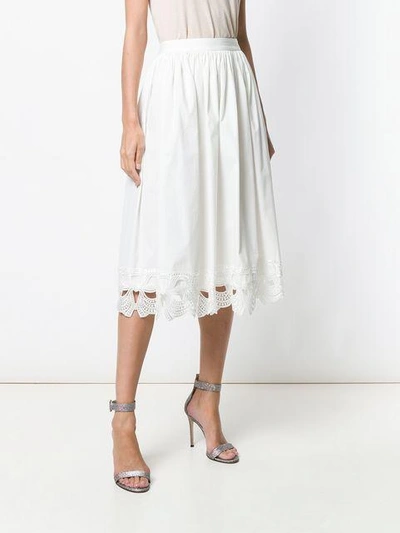 Shop Blumarine Embroidered Full Skirt In White