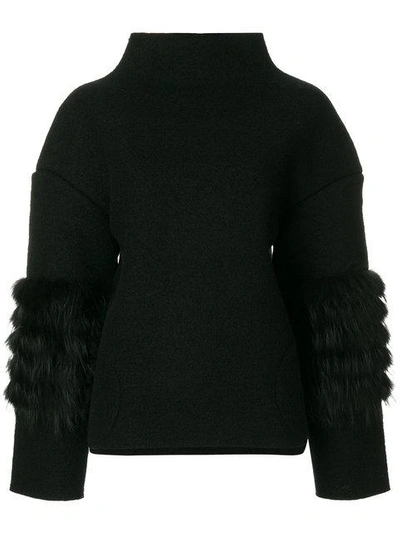 Shop Saks Potts Fox Fur Trim Jumper - Black