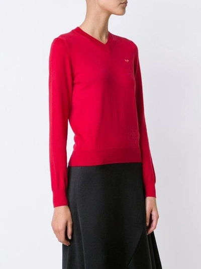 Shop Comme Des Garçons Play Mini Heart V-neck Jumper - Red