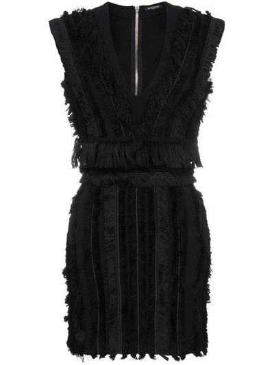 Shop Balmain Sleeveless Mini Dress With Fringing - Black