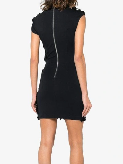 Balmain Fringe Stretch Cotton Minidress In Black