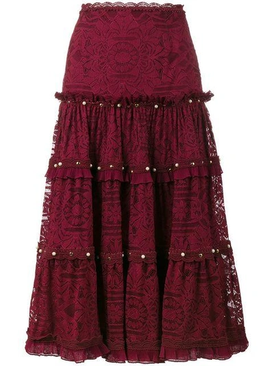tiered lace midi-skirt