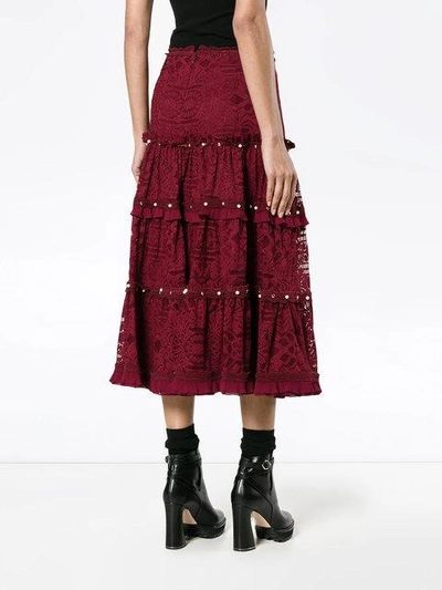 Shop Jonathan Simkhai Tiered Embellished Lace Midi In Red