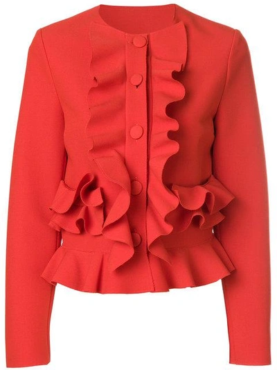 Shop Msgm Ruffle Fitted Jacket In Red