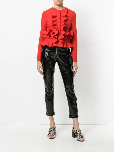 Shop Msgm Ruffle Fitted Jacket In Red