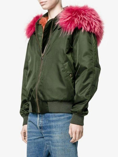 Shop Mr & Mrs Italy Fur Lining Bomber Jacket In Green