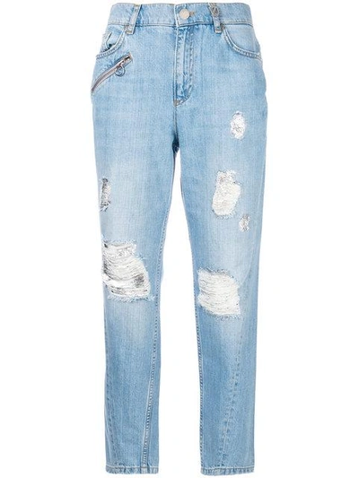 Shop Versace Jeans Distressed Boyfriend Jeans In Blue