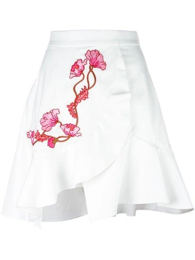 Shop Carven Embroidered Wrap Skirt In White