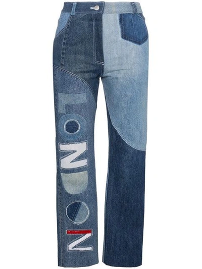 Shop Ronald Van Der Kemp London High-waisted Patchwork Jeans In Blue