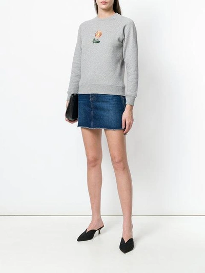 Shop Alexa Chung Embroidered Flower Sweatshirt In Grey