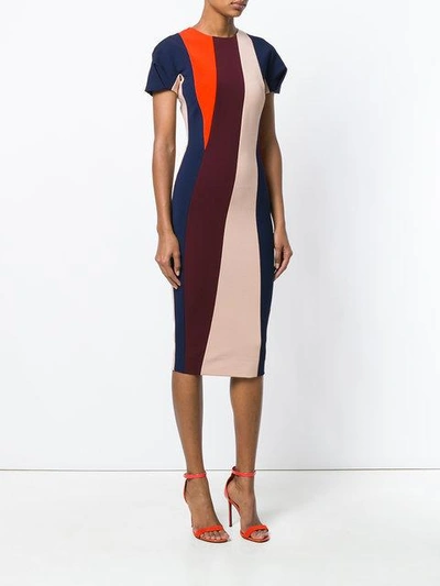 Shop Victoria Beckham Panelled Pleat Sleeve Dress In Multicolour
