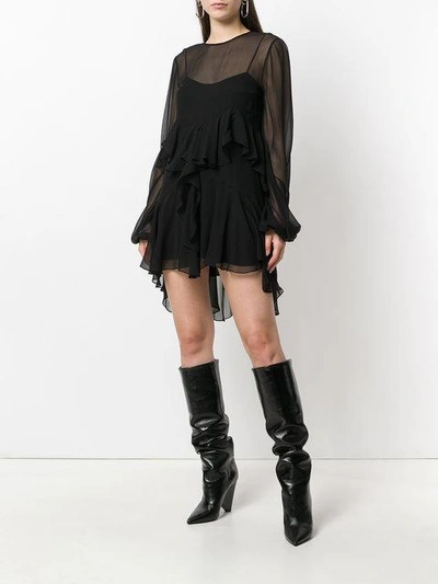 Shop Saint Laurent Asymmetric Ruffle Dress In Black