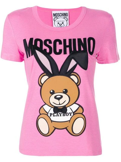 Shop Moschino Playboy Toy Bear T-shirt - Pink & Purple