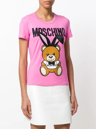 Shop Moschino Playboy Toy Bear T-shirt - Pink & Purple